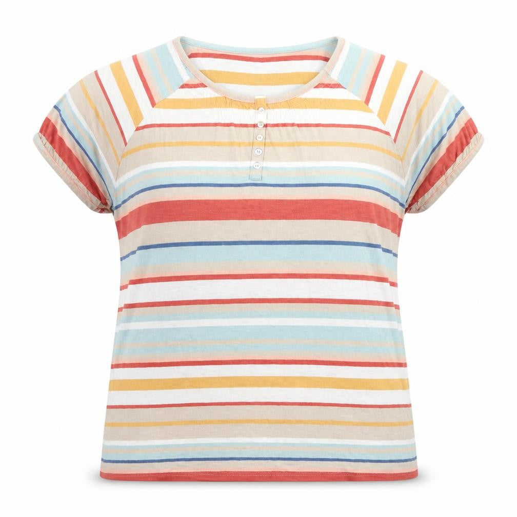 ISLE Womens Red Striped  Basic T-Shirt Size L