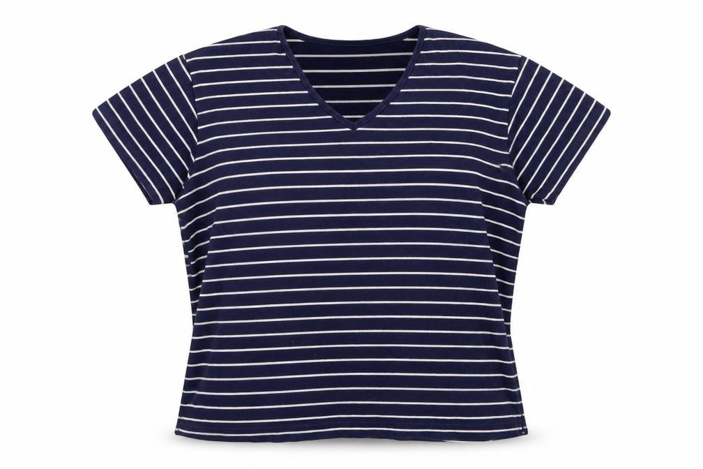 Carolyn Taylor Womens Blue Striped  Basic T-Shirt Size M