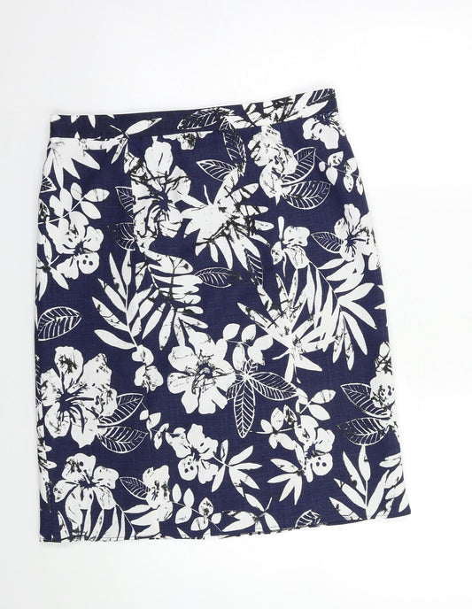 Preworn Womens Blue Floral  Straight & Pencil Skirt Size 30 in