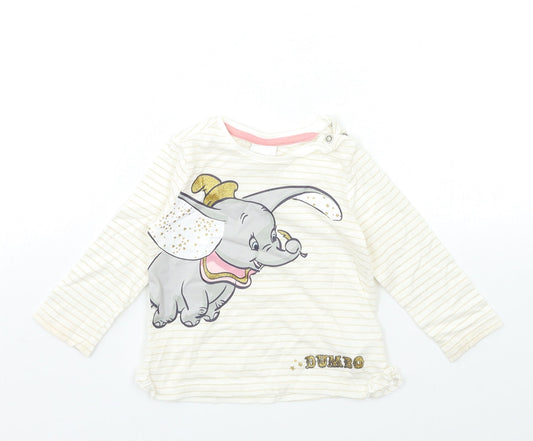 Disney Baby Beige Striped  Basic T-Shirt Size 3-6 Months  - DUMBO