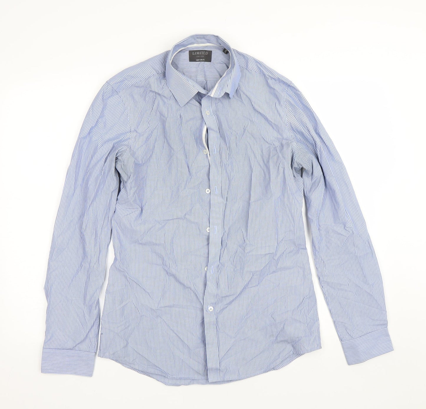 Limited Mens Blue Striped   Dress Shirt Size 15
