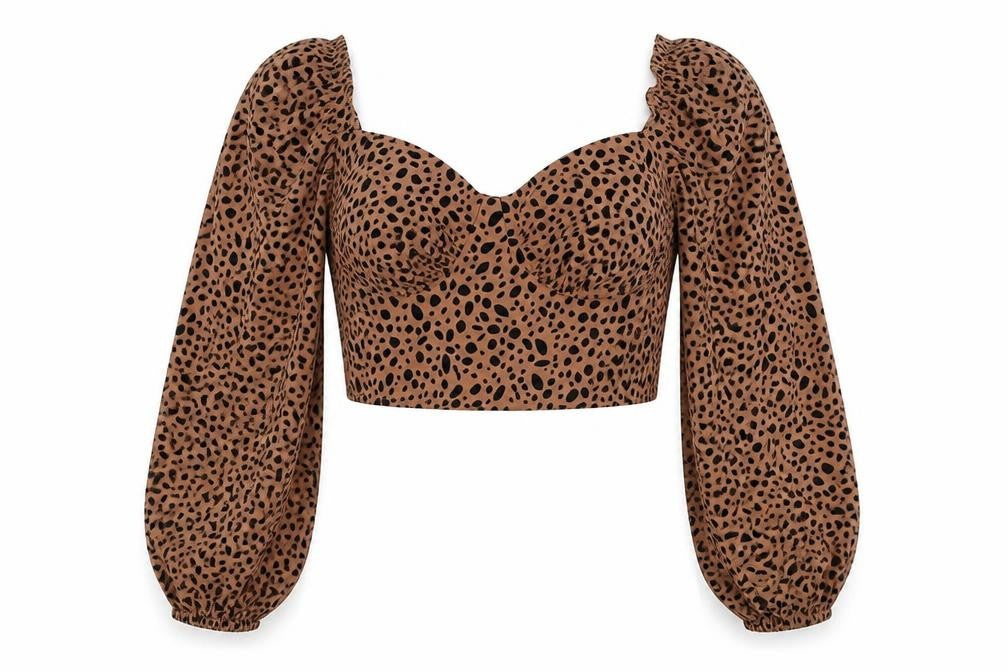 SheIn Womens Brown Animal Print  Cropped Blouse Size L