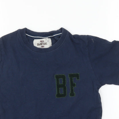 Close-up detail of Bellfield girls’ blue basic t-shirt, size 7, years