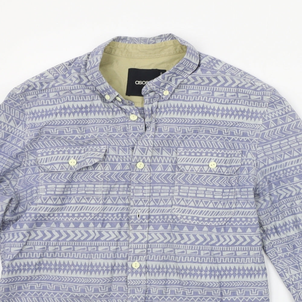 ASOS Mens Blue Geometric   Button-Up Size S