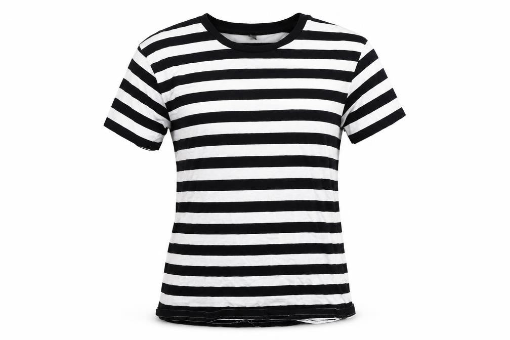 Preworn Womens Black Striped  Basic T-Shirt Size S