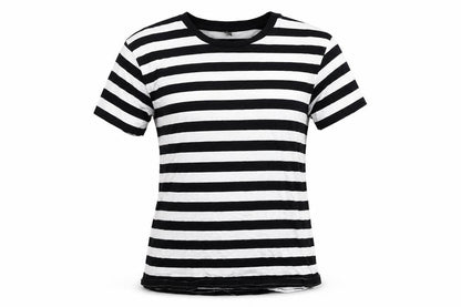 Preworn Womens Black Striped  Basic T-Shirt Size S