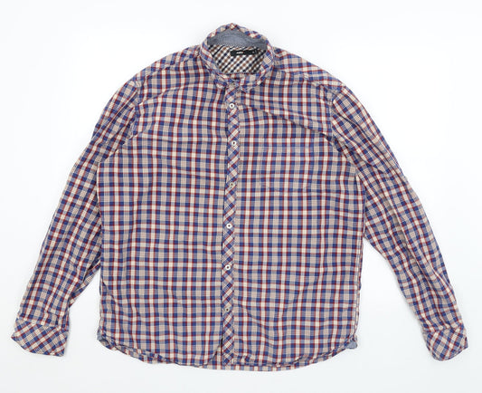 Celio Mens Blue Plaid   Button-Up Size XL