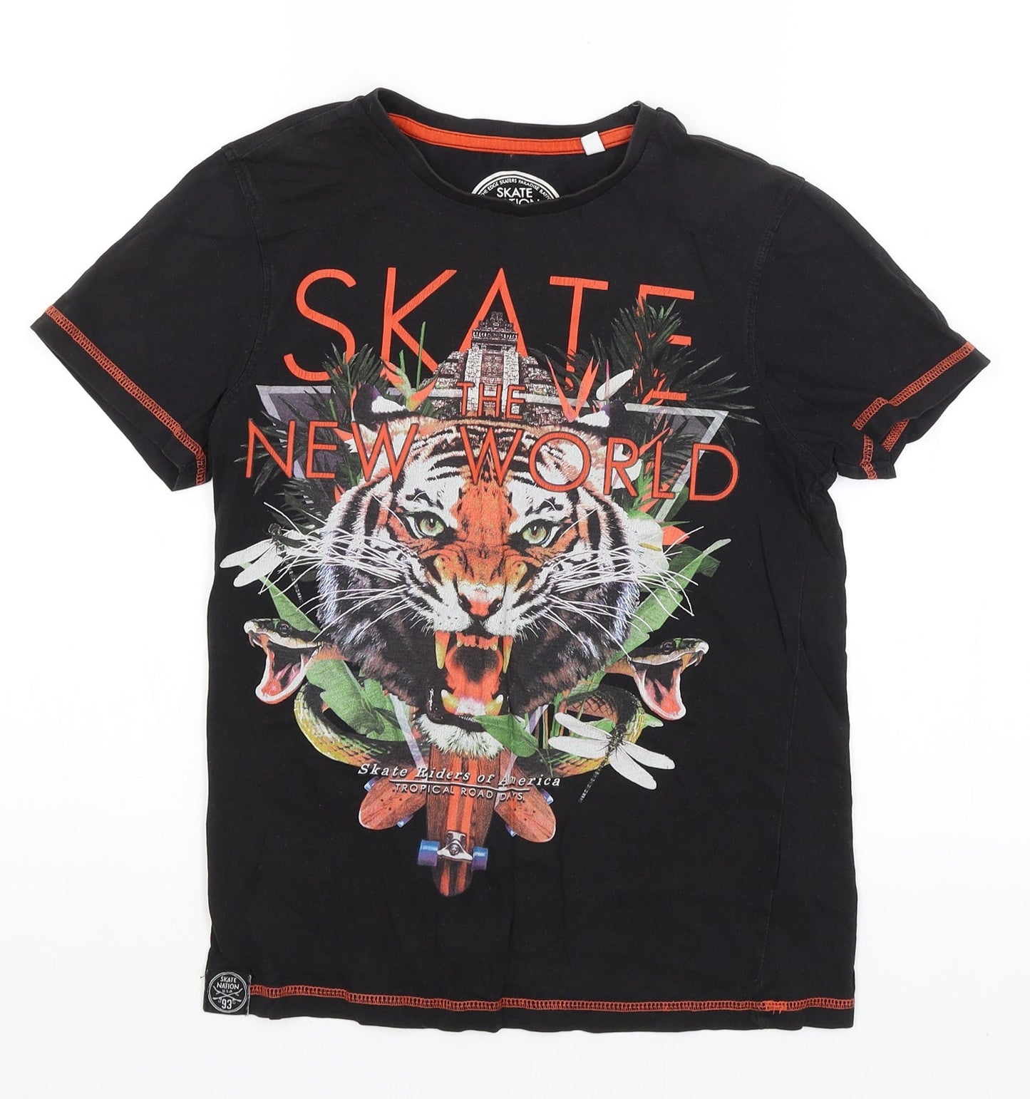Here & There Boys Black   Basic T-Shirt Size 11-12 Years  - Skate The World