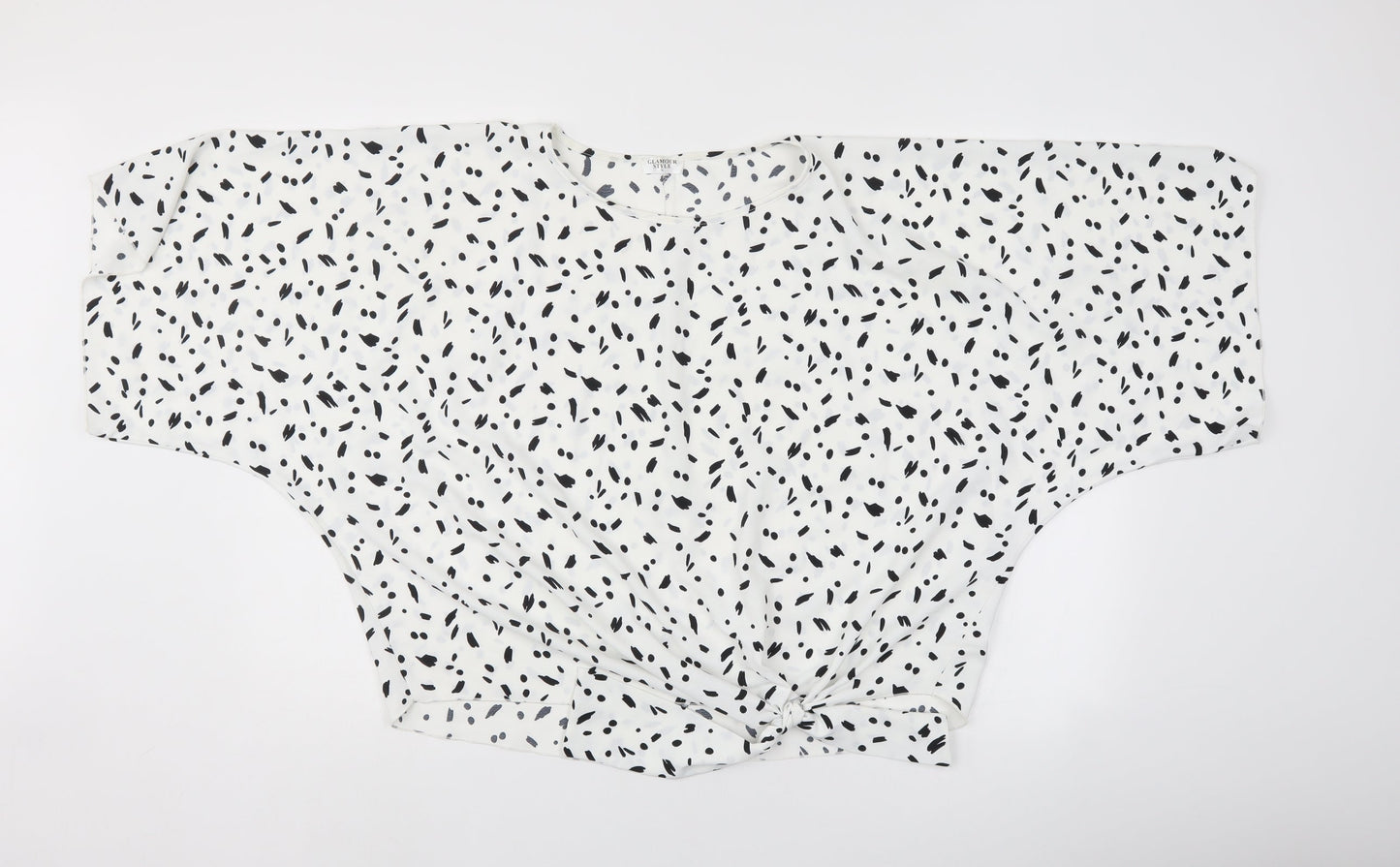 Glamour style Womens White Polka Dot  Basic Blouse Size S