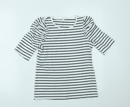 Preloved Basics Womens White Striped  Basic T-Shirt Size S - Front