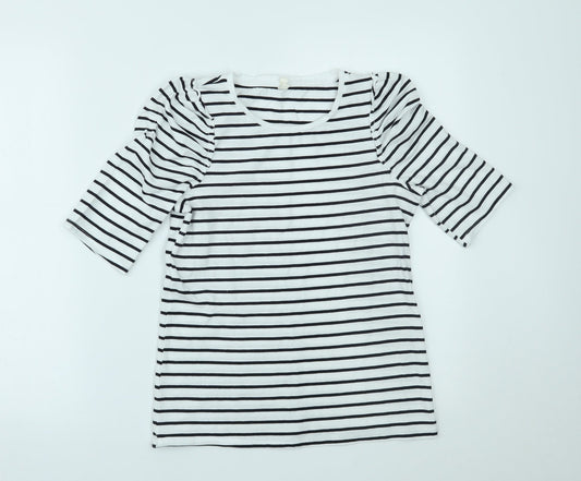 Basics Womens White Striped  Basic T-Shirt Size S