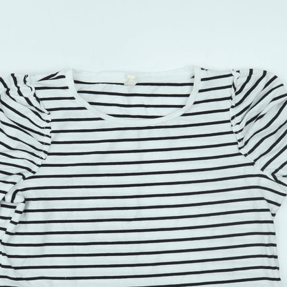 Preloved Basics Womens White Striped  Basic T-Shirt Size S - Detail