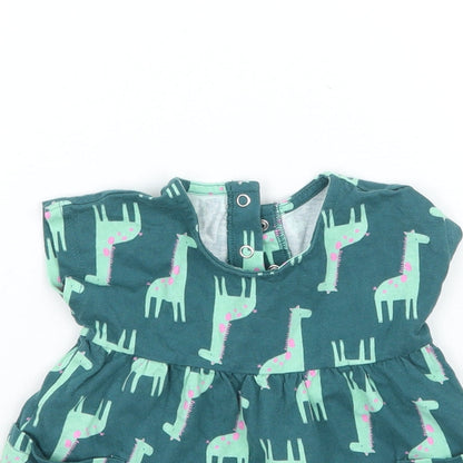 Close-up detail of George girls’ green animal print basic blouse, size 0-3, months