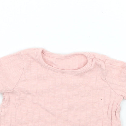 Close-up detail of George girls’ pink basic t-shirt, size 0-3, months