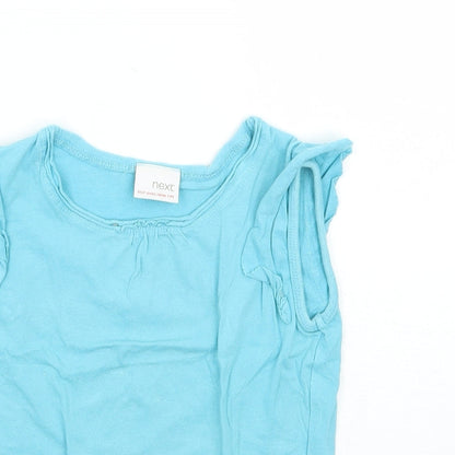 Close-up detail of Next girls’ blue basic t-shirt, size 18-24, months