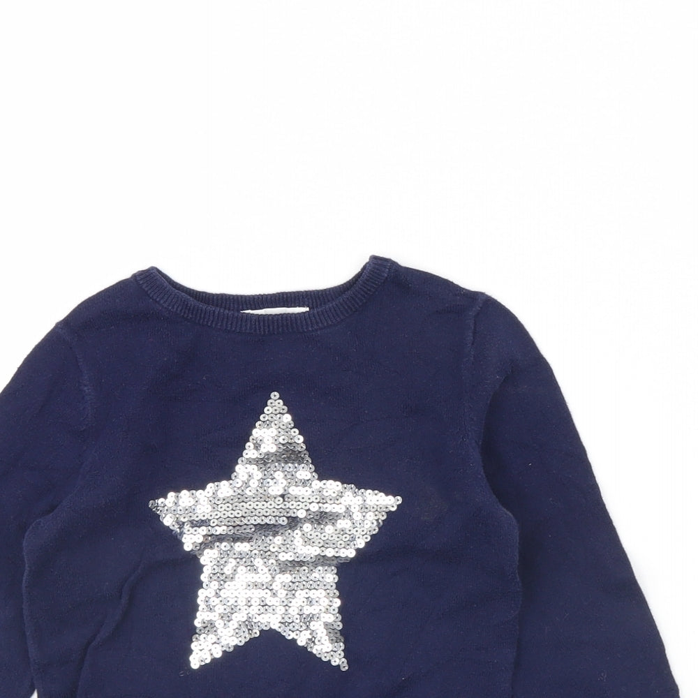H&M Girls Blue   Pullover Jumper Size 2 Years  - star