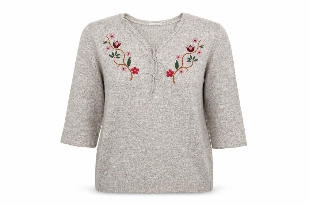 Damart Womens Grey Floral Knit Pullover Jumper Size L