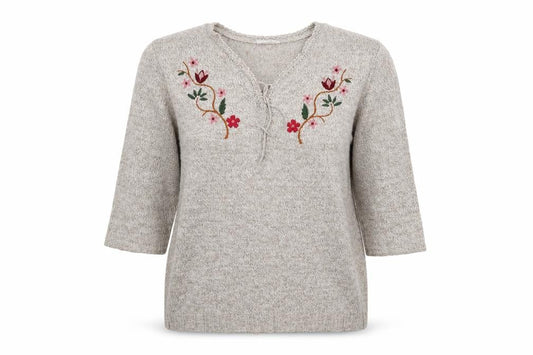Damart Womens Grey Floral Knit Pullover Jumper Size L