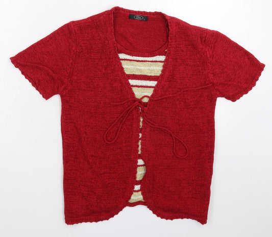 BM Womens Red Striped Knit Pullover Jumper Size S