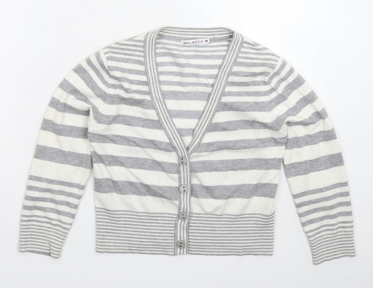 Select Womens Grey Striped Knit Cardigan Jumper Size 10