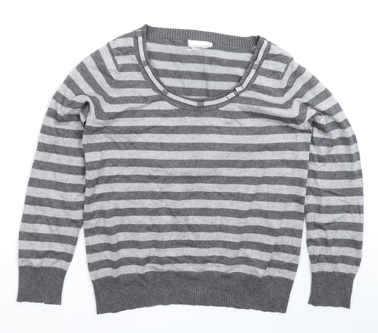 Preworn Womens Grey Striped Knit Pullover Jumper Size 14