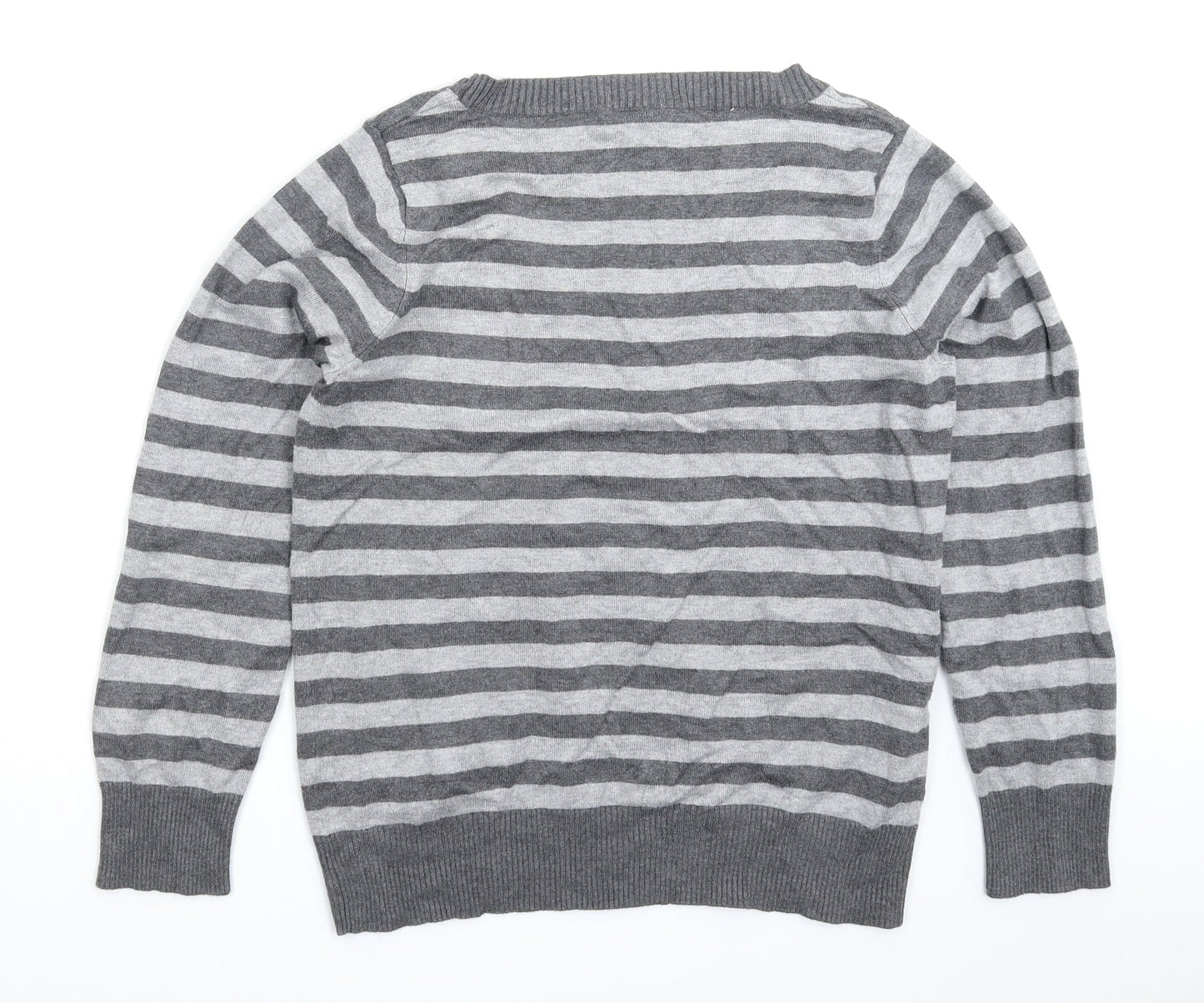 Preworn Womens Grey Striped Knit Pullover Jumper Size 14