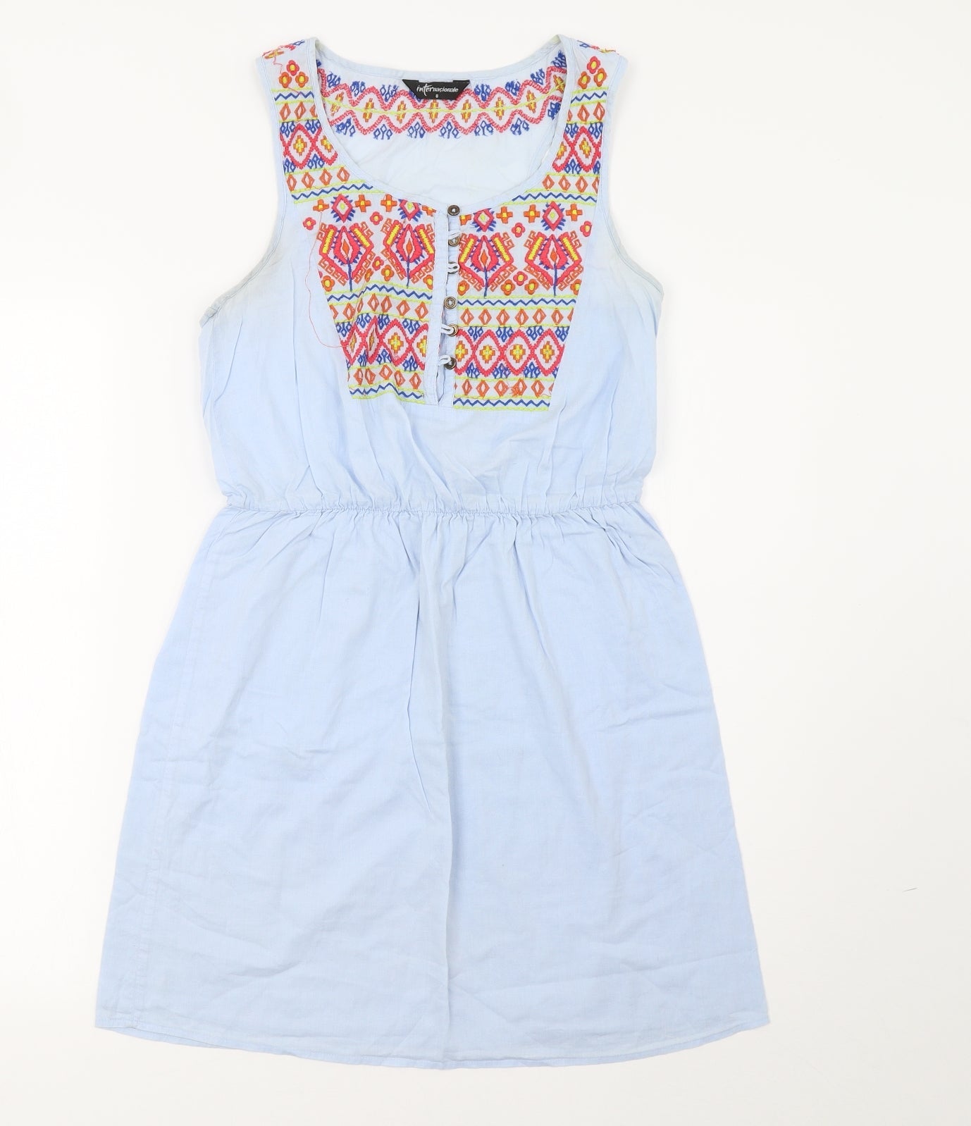 Internacionale Womens Blue Geometric  A-Line  Size 8