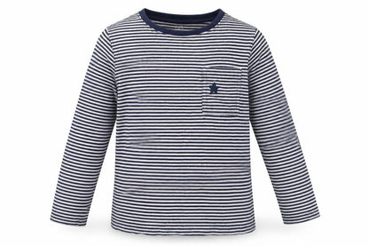 Front view of F&F girls’ blue striped basic t-shirt, size 6, years