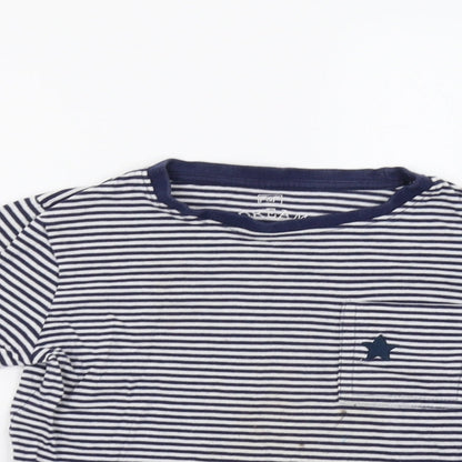 Close-up detail of F&F girls’ blue striped basic t-shirt, size 6, years