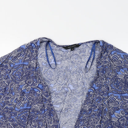 New Look Womens Blue Paisley  Overcoat Blazer Size 12