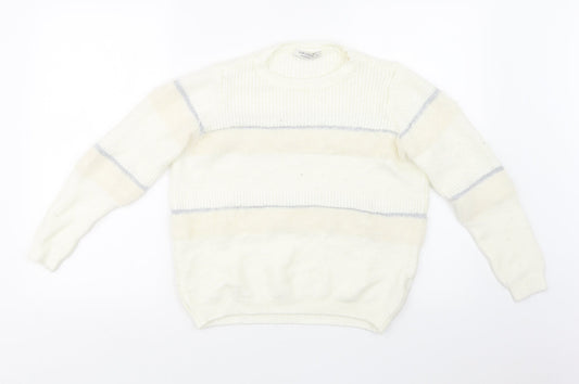 LC Waikiki Womens White Striped  Pullover Sweatshirt Size L