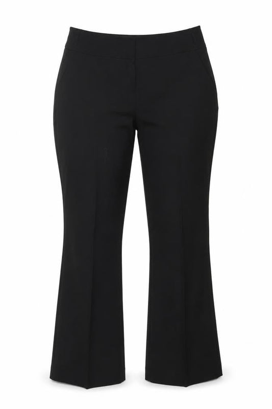 Front view of E-vie women’s black dress pants trousers, size UK 12, 27-inch leg