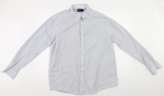 Marks and Spencer Mens White Striped   Button-Up Size 44