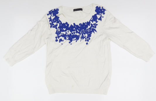 Marks and Spencer Womens White Floral  Pullover Jumper Size 8