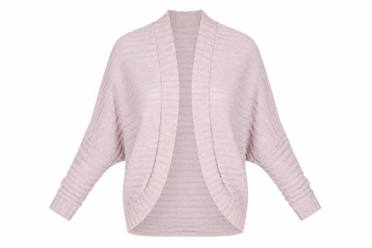 Front view of Atmosphere women’s grey striped cardigan jumper, size UK 6