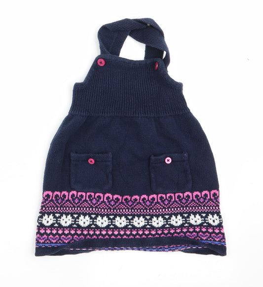 Preworn Girls Blue   Pinafore/Dungaree Dress  Size 12 Months