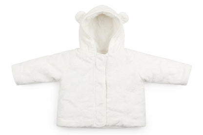 Front view of Babaluno girls’ white geometric overcoat coat, size 3-6, months