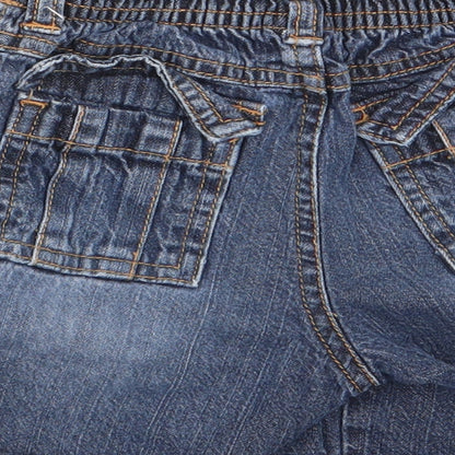 Brand and care label for Gymboree boys’ blue cargo jeans, size 12-18, months