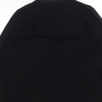 Brand and care label for ASOS women’s black basic t-shirt, size UK 6