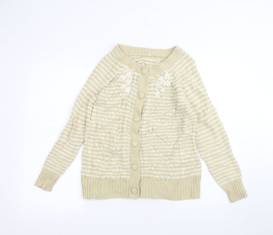 BM Womens Yellow Striped  Cardigan Jumper Size S