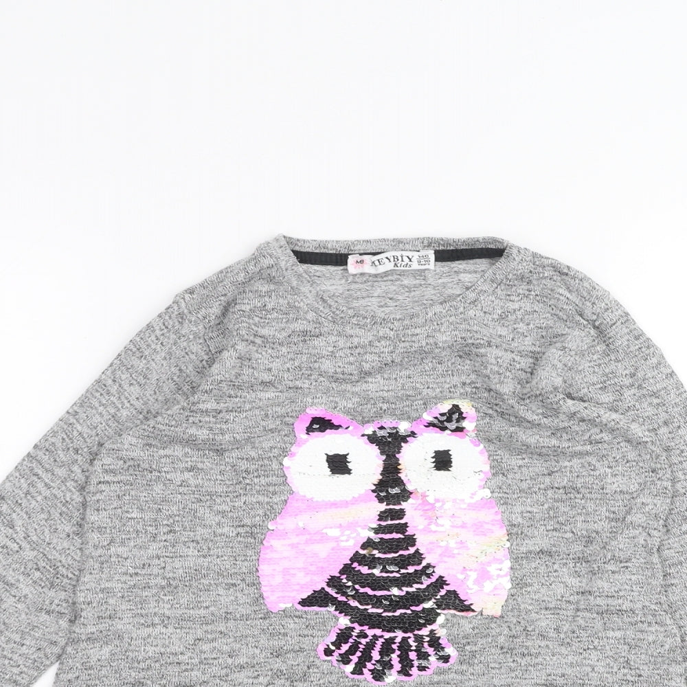 meybiy kids Girls Grey   Basic T-Shirt Size 9-10 Years