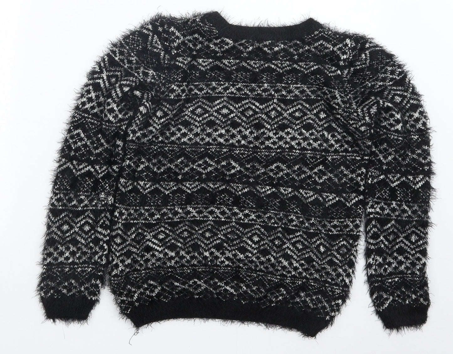 C&A Womens Black Geometric  Pullover Jumper Size XS