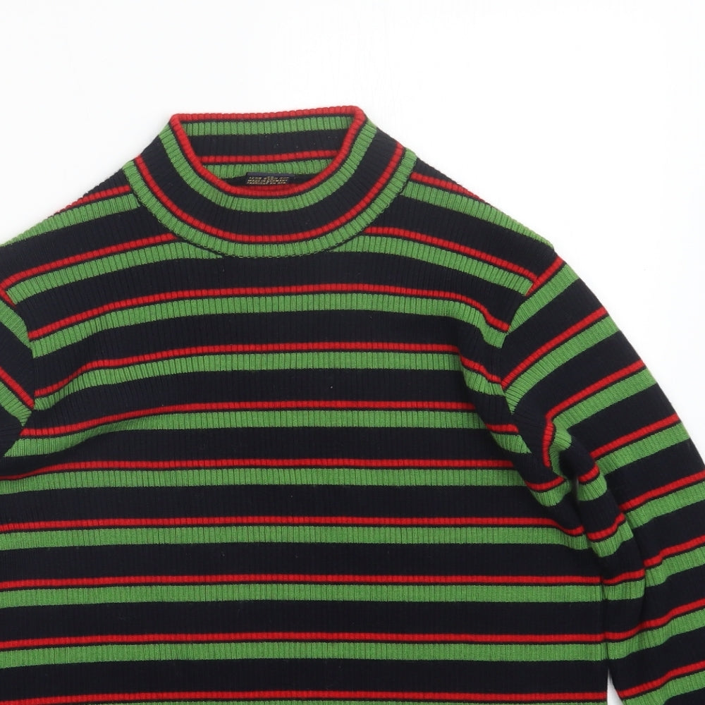 Classic Sports Womens Green Striped Knit Pullover Jumper Size 12