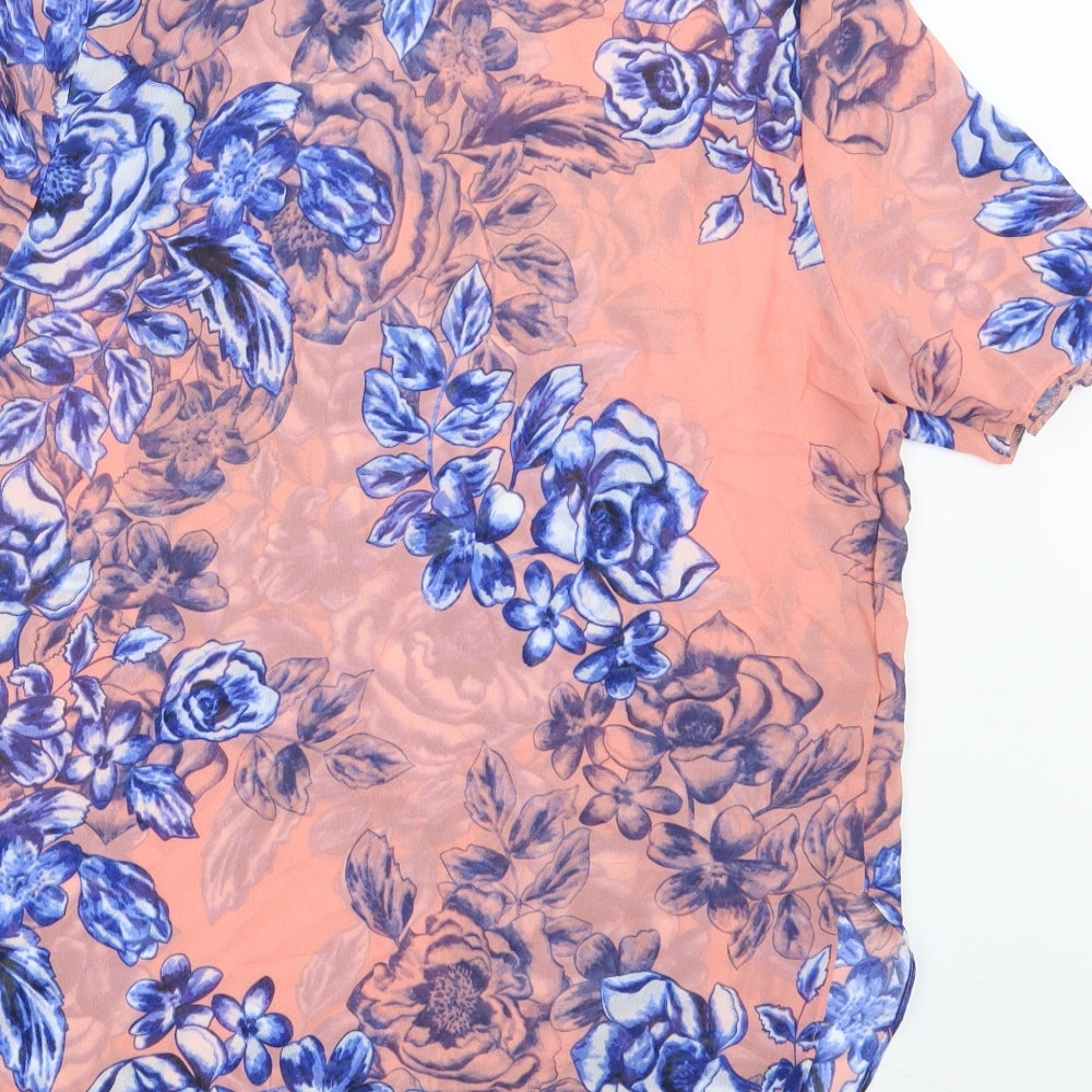Papaya Womens Blue Floral  Basic T-Shirt Size 10