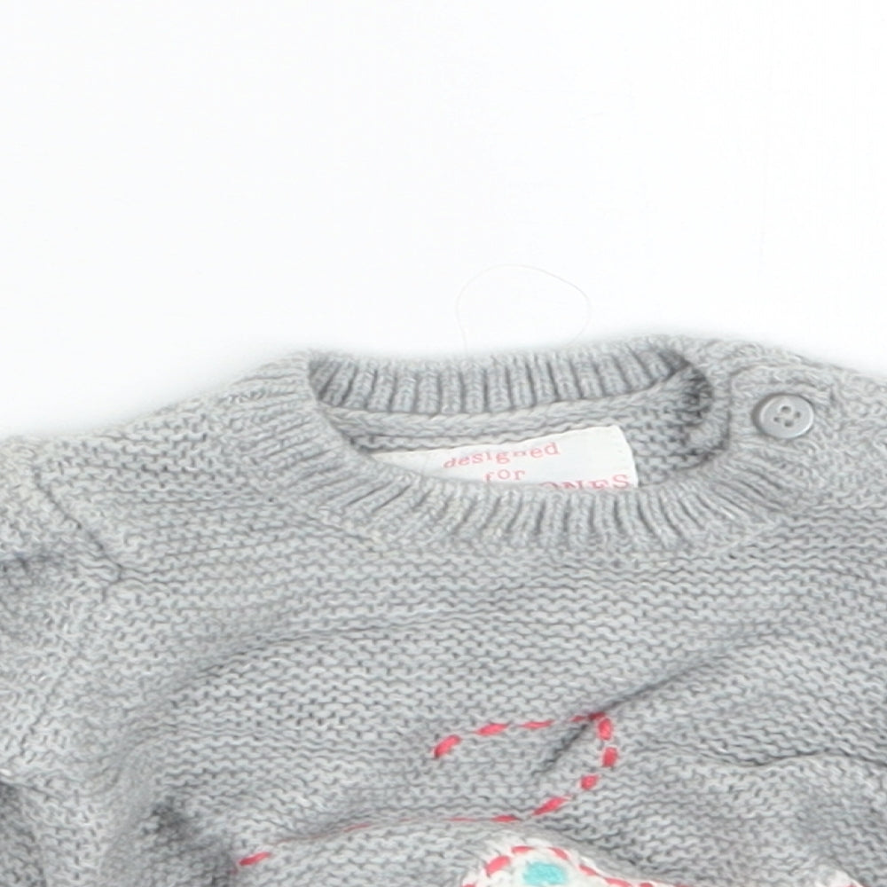 F&F Girls Grey  Knit Pullover Jumper Size 0-3 Months