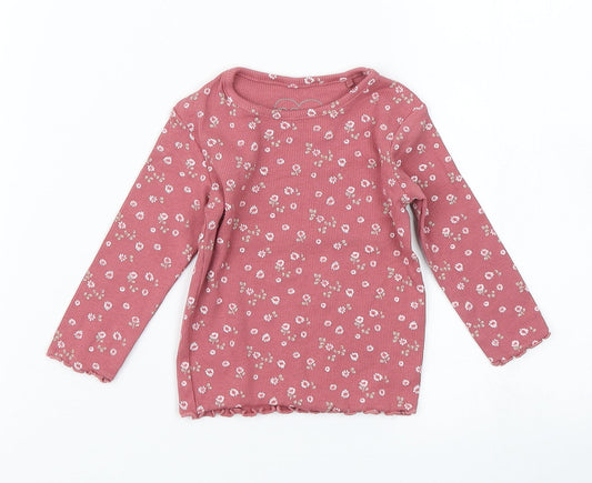 NEXT Girls Pink Floral  Basic T-Shirt Size 3-6 Months  - lettuce edging