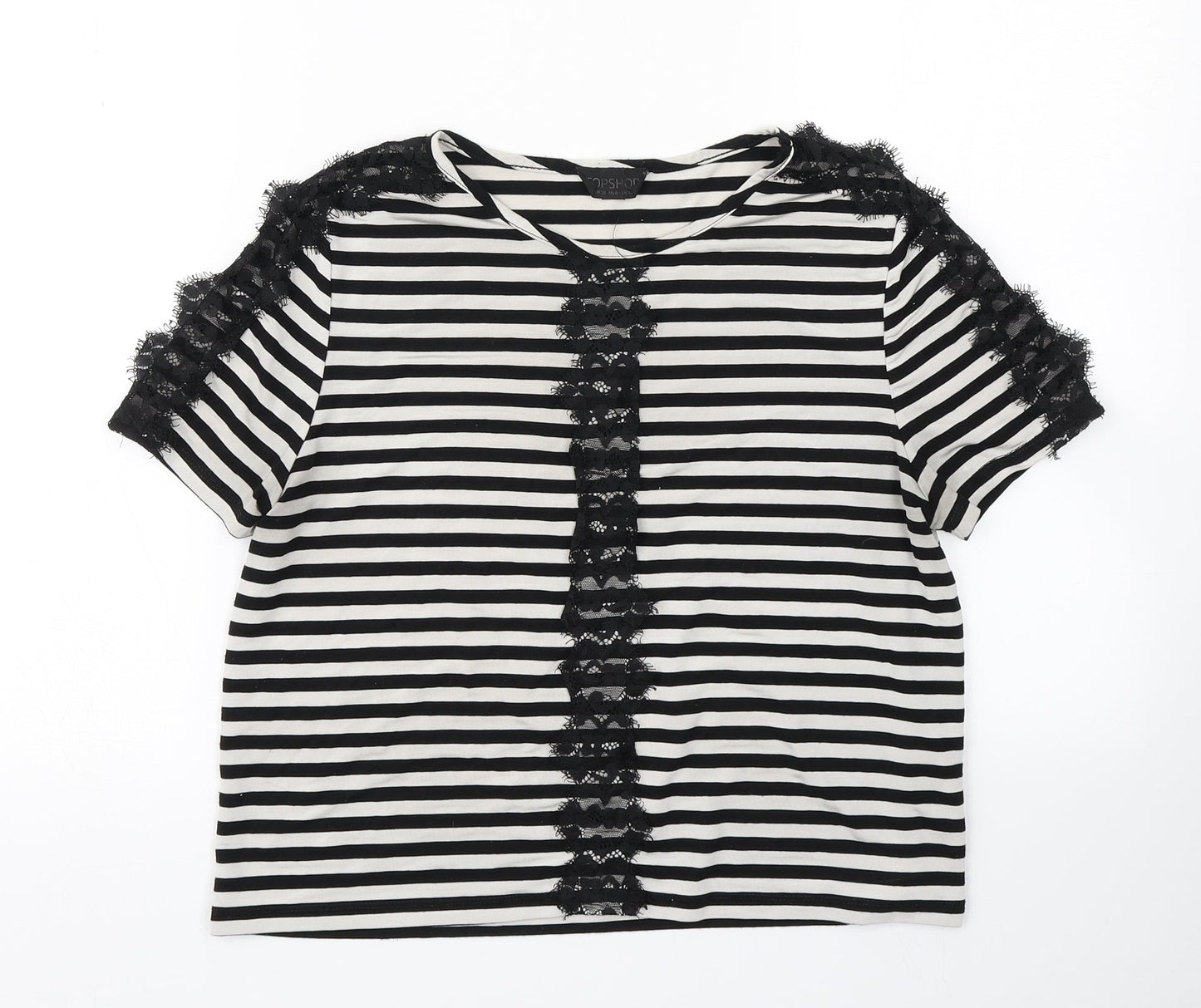 Topshop Womens Black Striped  Basic T-Shirt Size 10