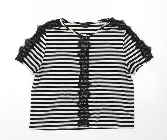 Topshop Womens Black Striped  Basic T-Shirt Size 10