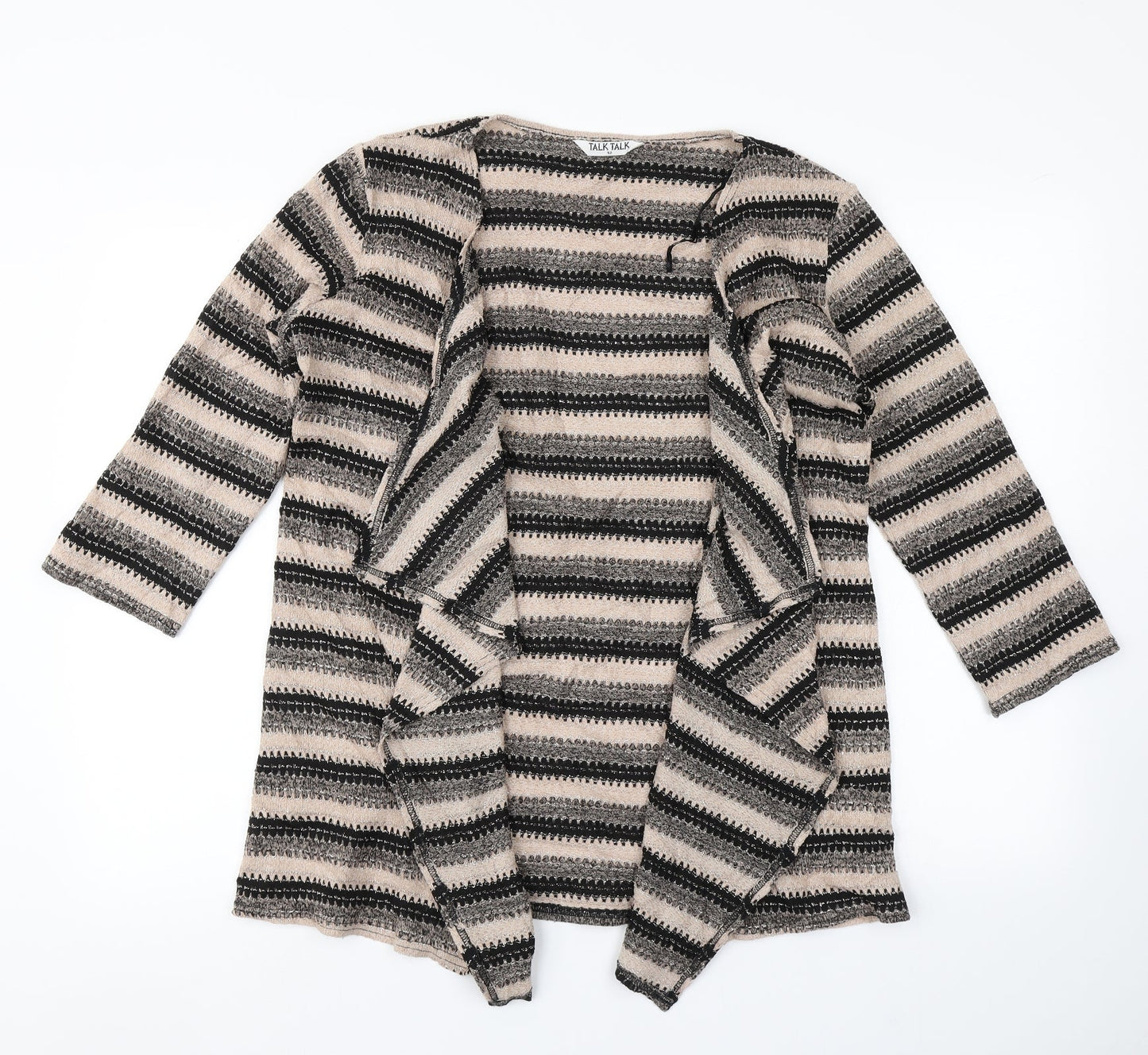 Talk Talk Womens Beige Striped Knit Cardigan Jumper Size 12