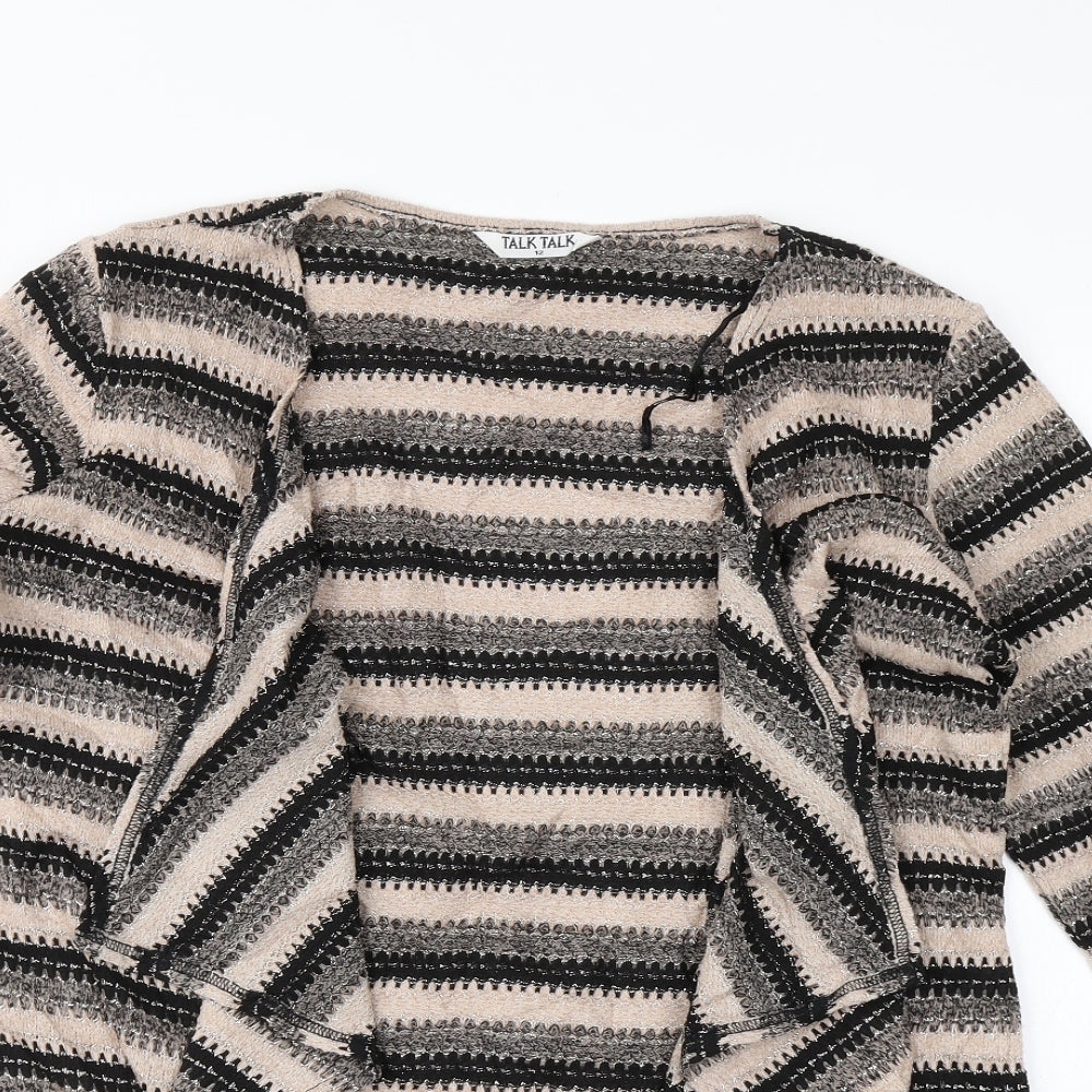 Talk Talk Womens Beige Striped Knit Cardigan Jumper Size 12